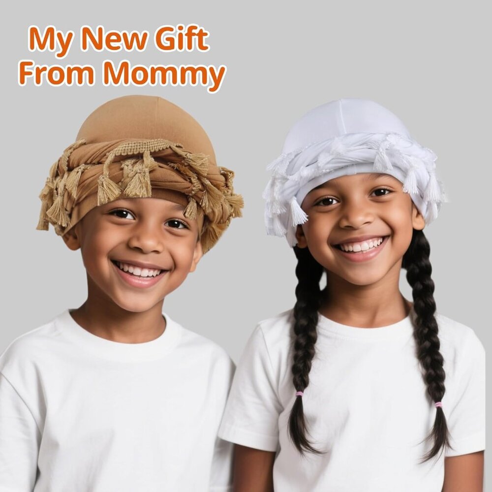Turban Durag for Kids Boys Girls Silk Satin Lined Turban Beanies Pre-Tied Head W - Picture 5 of 7